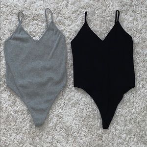 Grey & Black V-Neck Bodysuit